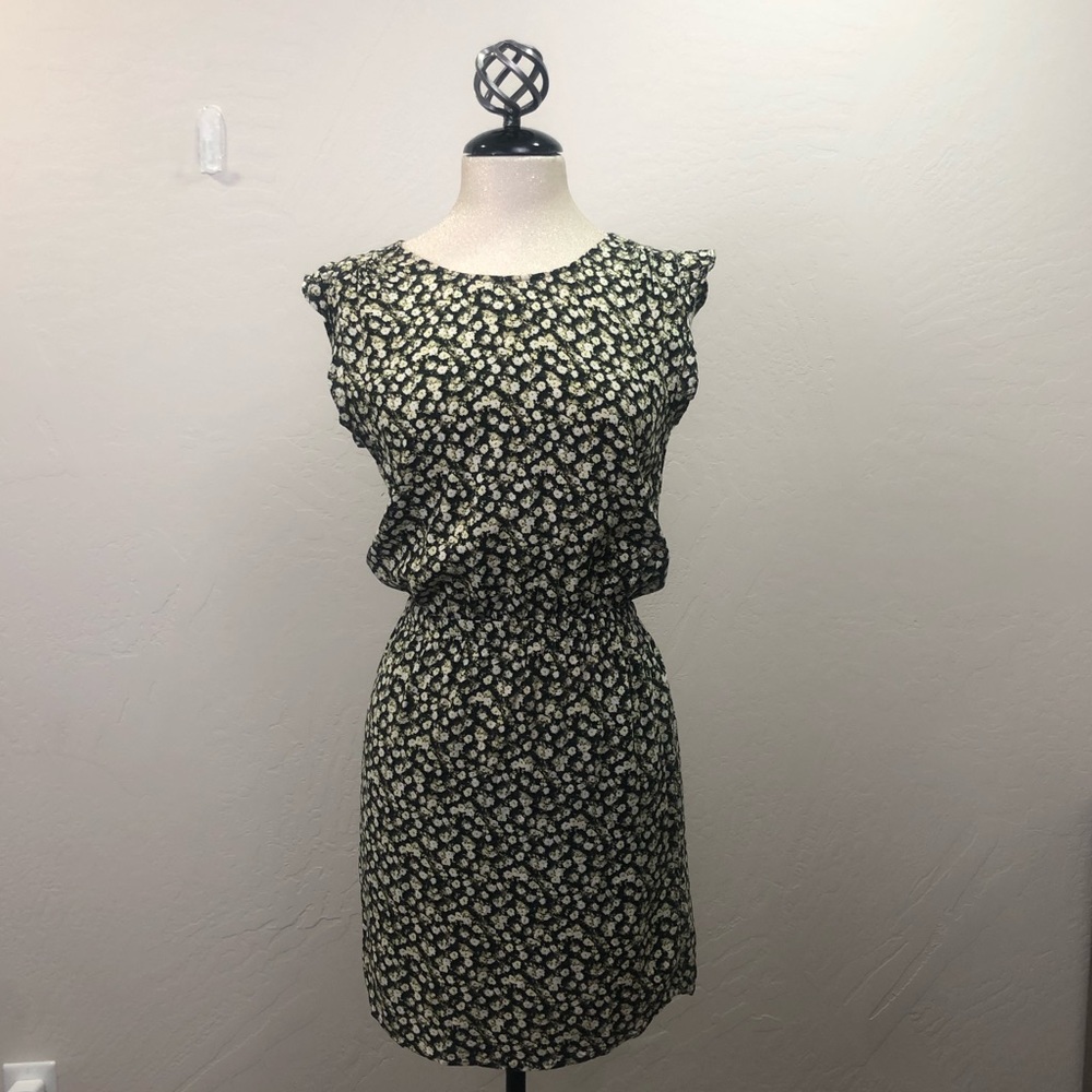 H&M Floral Mini Ruffle Sleeve Dress Black Sz 6